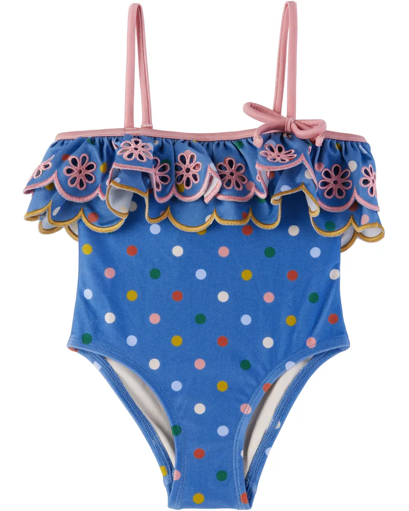 Zimmermann Kids Navy Everley Embroidery Frill Swimsuit Blplkdt