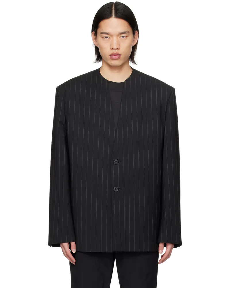 WE 11 DONE Black Striped Embossed Blazer Black