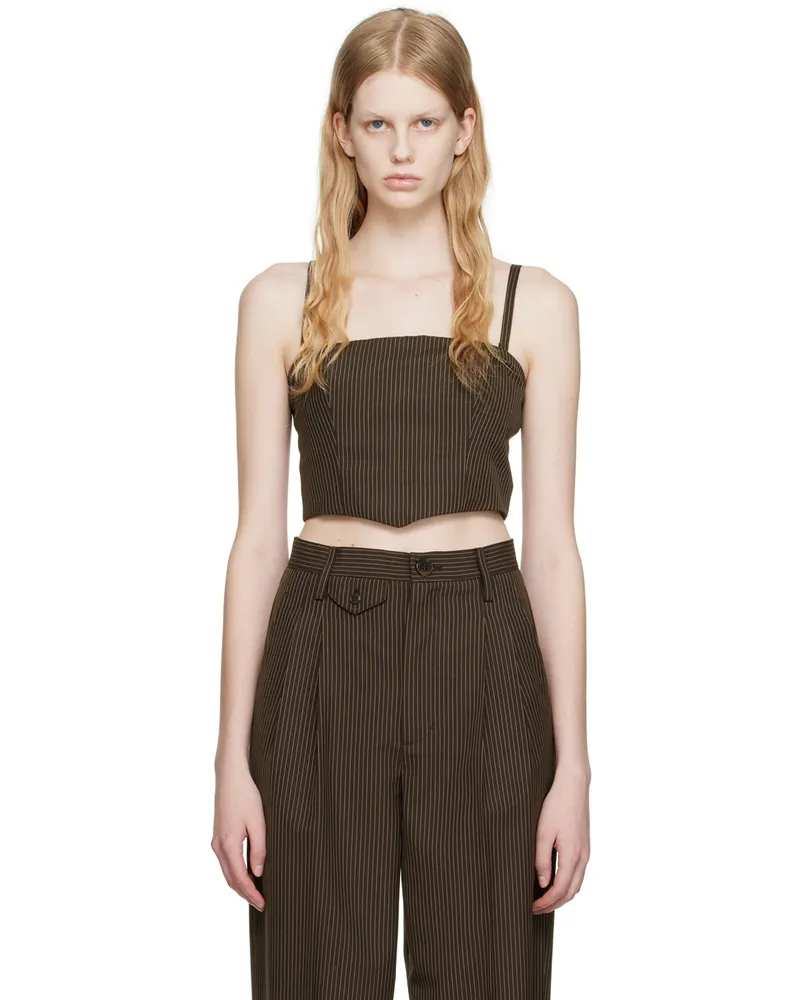 Maiden Name Brown Maria Tank Top Pinstripe