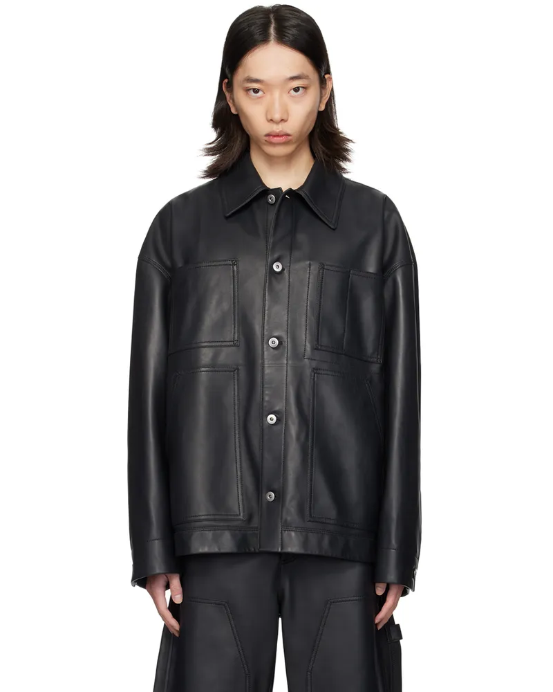 Bottega Veneta Black Spread Collar Leather Jacket 1312