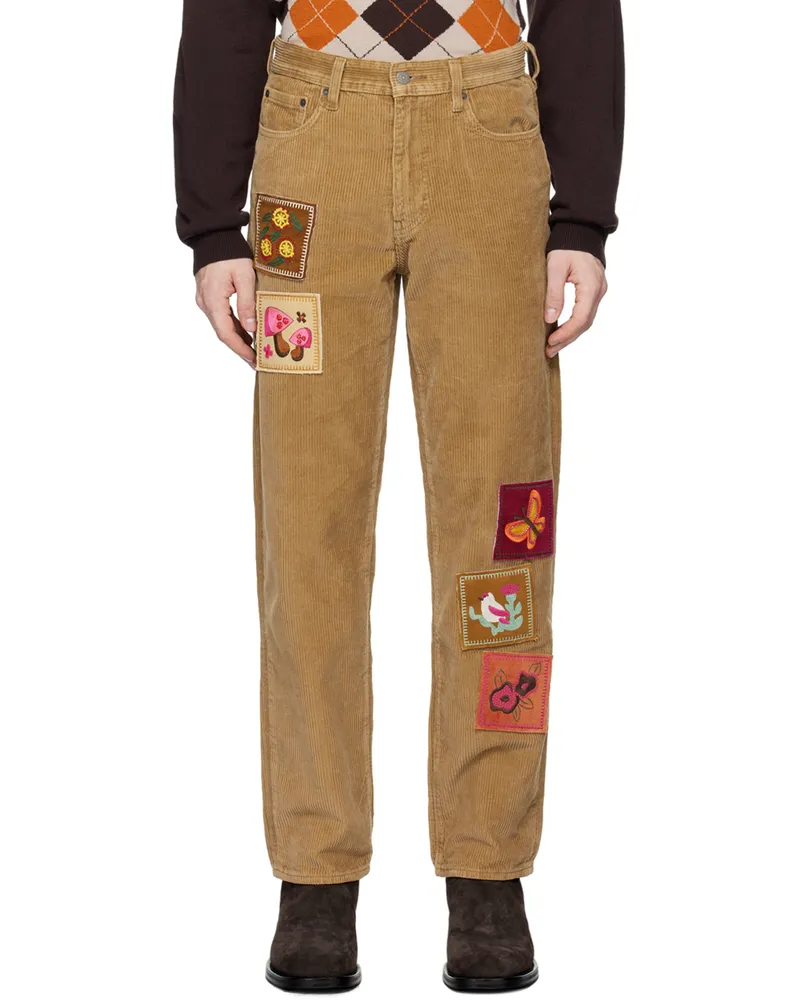 Anna Sui SSENSE Exclusive Brown Embroidered Velveteen Trousers Brown