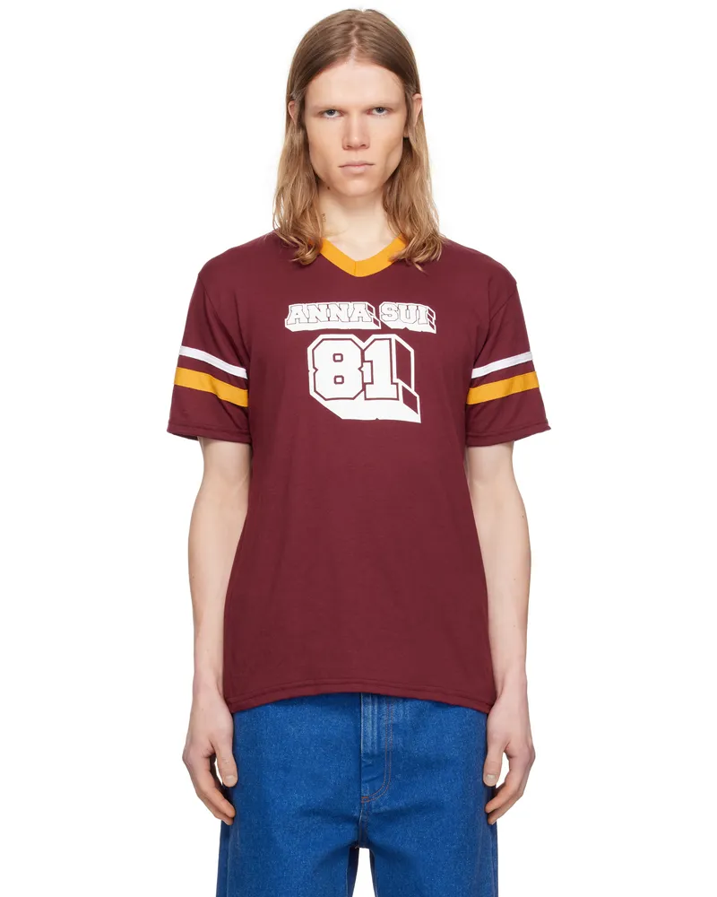 Anna Sui Burgundy 'Anna Sui' Logo T-shirt Maroon