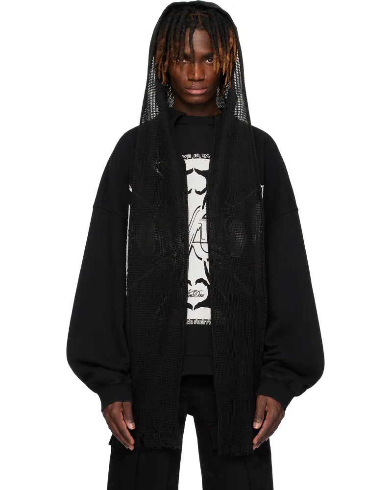 WE 11 DONE Black Heart-Cross Long-Sleeved Muffler Hoodie Black