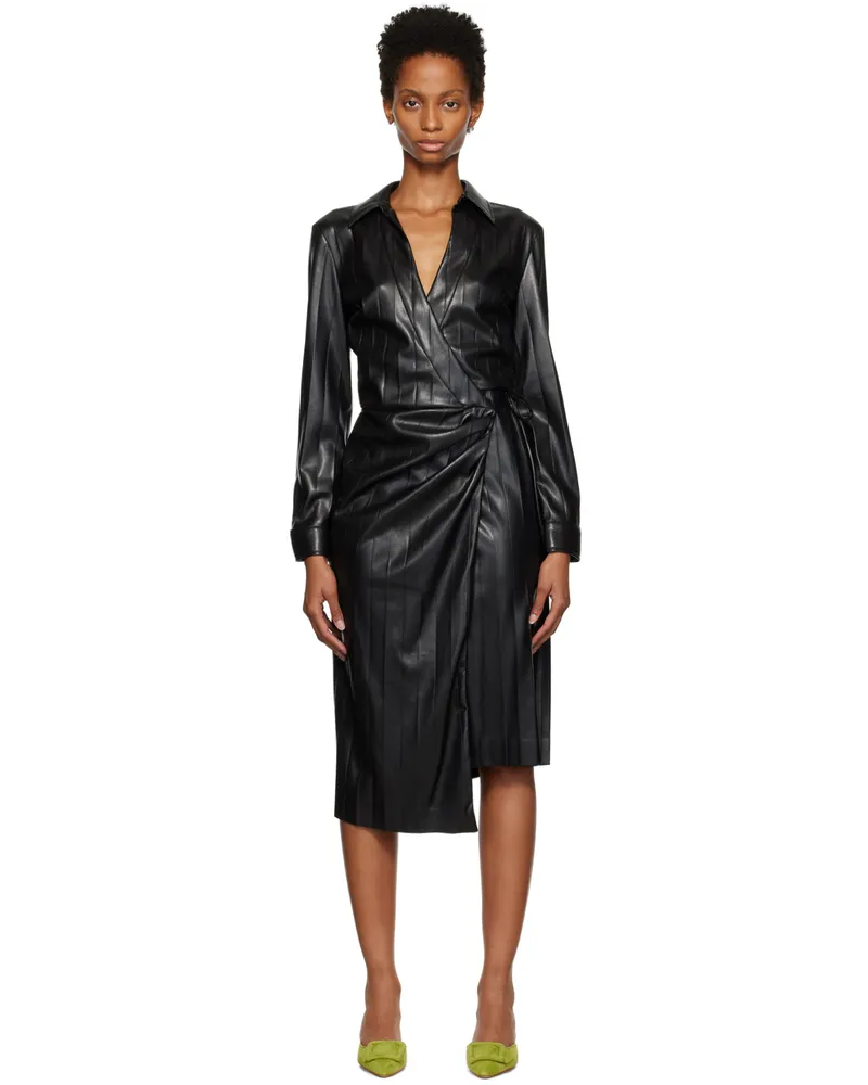 MSGM Black Faux-Leather Midi Dress 99