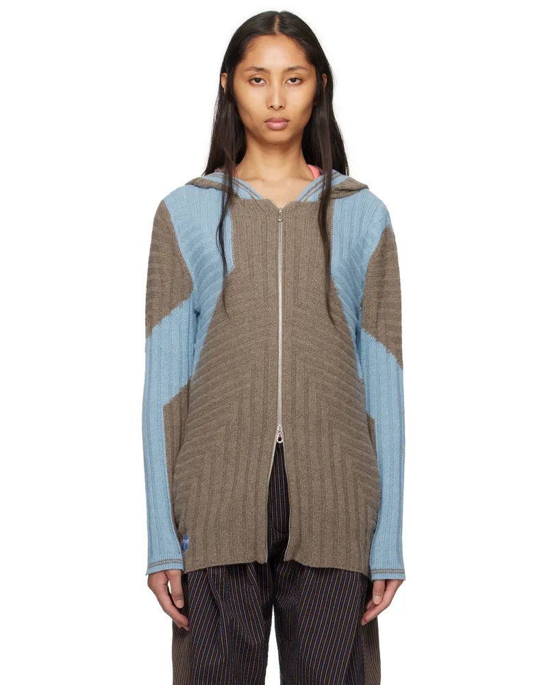 KIKO KOSTADINOV Brown & Blue Dakota Oversized Knit Hoodie Sepia