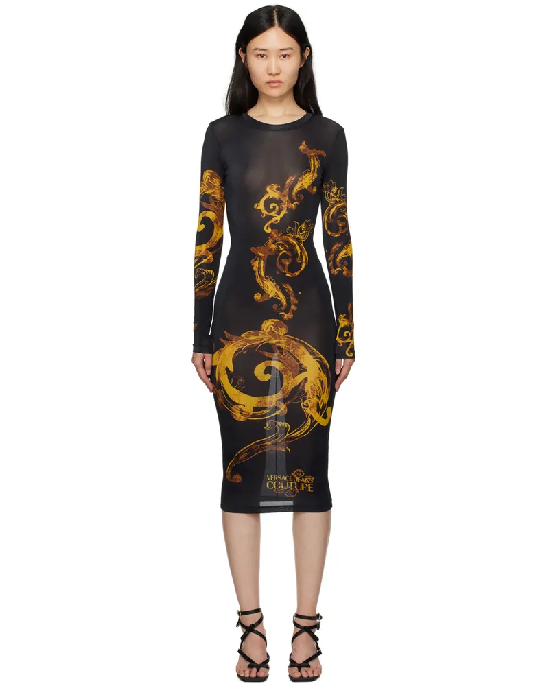 Versace Jeans Black Printed Midi Dress Eg89