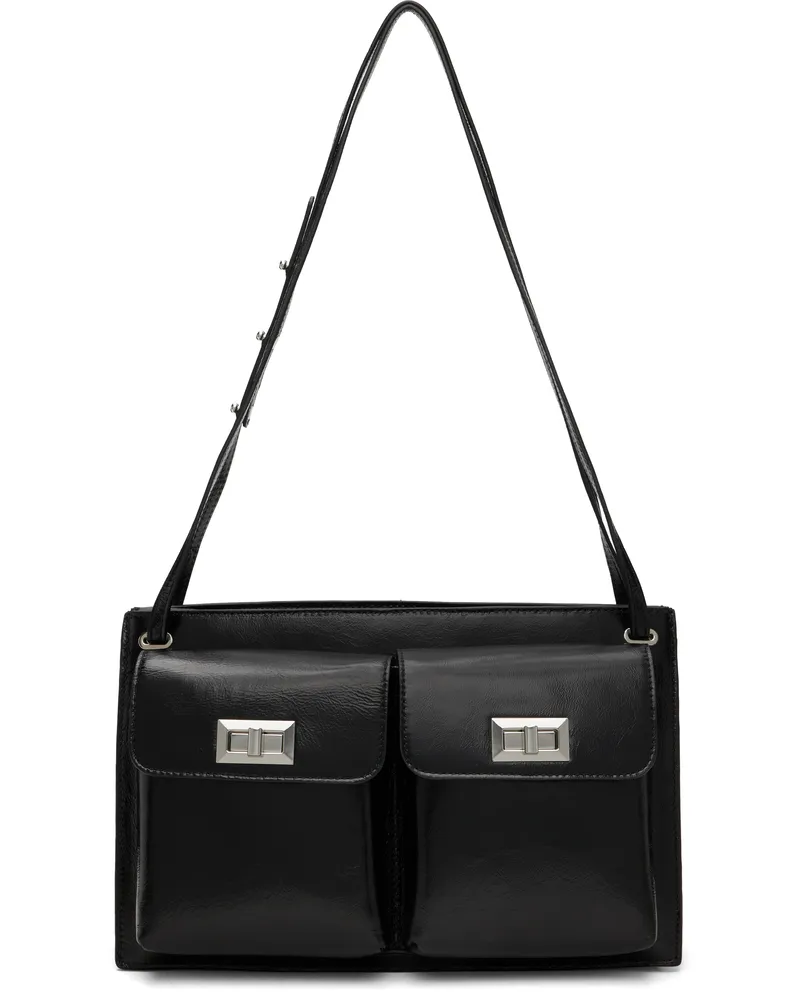 by FAR Black Billy Tote Creased Leather Shoulder Bag Bk001
