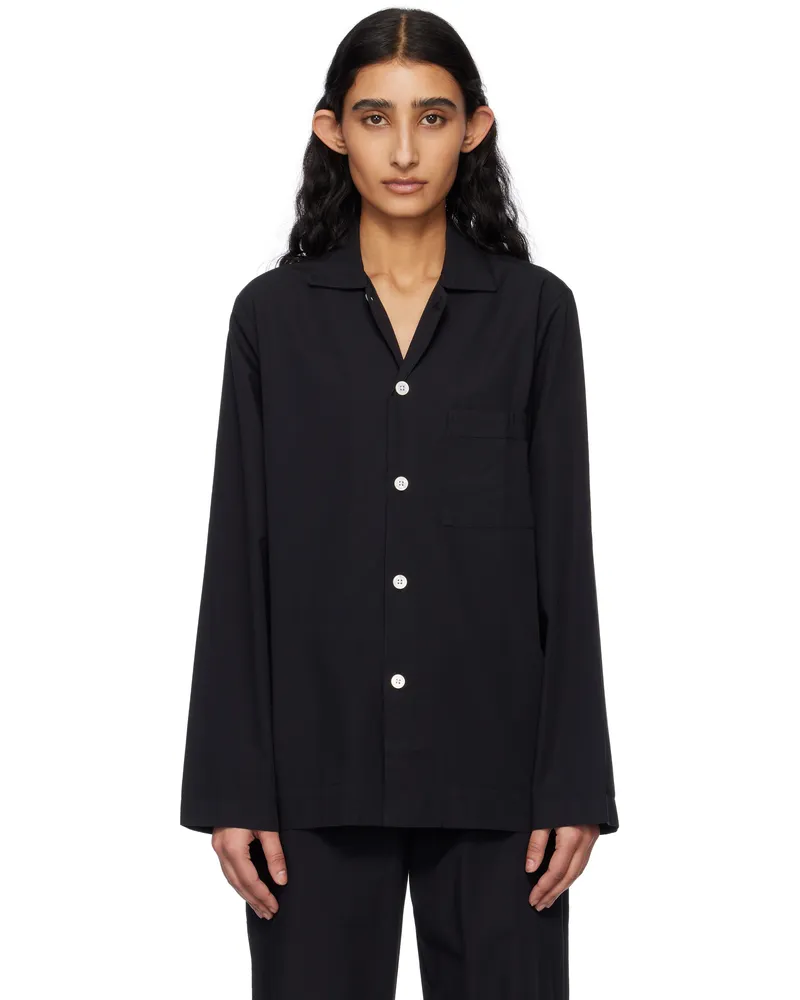 TEKLA Black Poplin Long-Sleeved Pyjama Shirt All