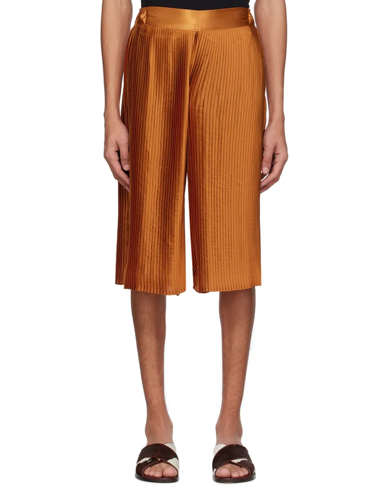 Lukhanyo Mdingi Orange Pleated Shorts Orange