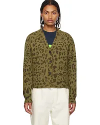 WE 11 DONE Khaki & Brown Leopard Cardigan Khaki