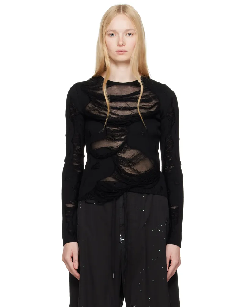 Maison Margiela Black Slashed Gauge 14 Crewneck Sweater 900