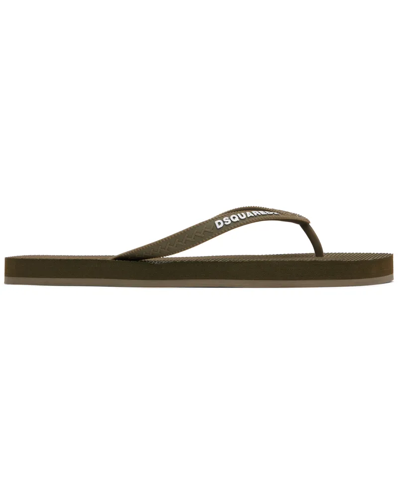 Dsquared2 Khaki 'Dsquared2' Logo Flip-Flops Oliva
