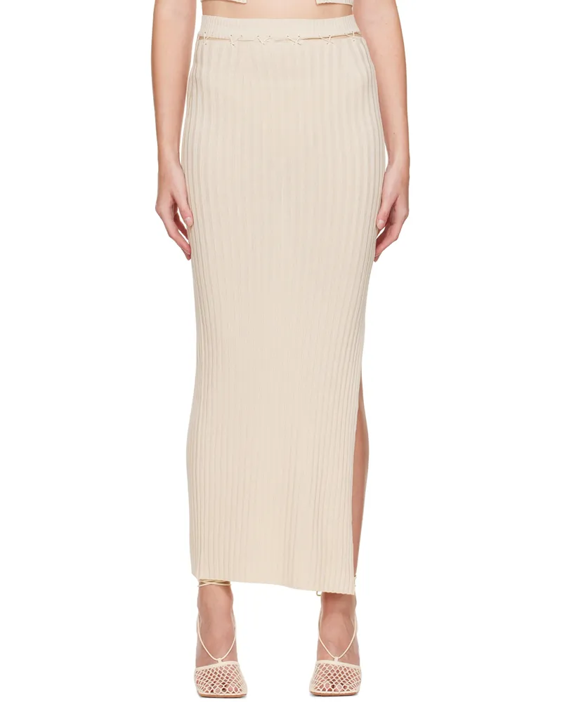 Aya Muse Beige Lace-Up Midi Skirt Tan