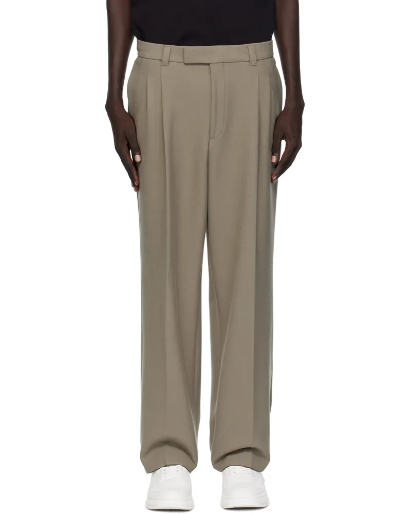HUGO BOSS Taupe Relaxed-Fit Double Pleat Trousers 245-open