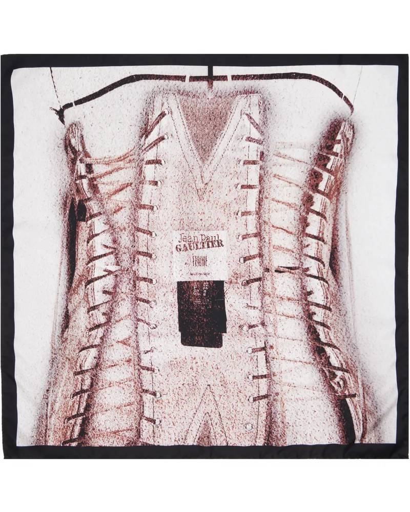 Jean Paul Gaultier Pink & Gray 'The Trompe L'oeil Corset' Printed Silk Scarf 260100-dustypink