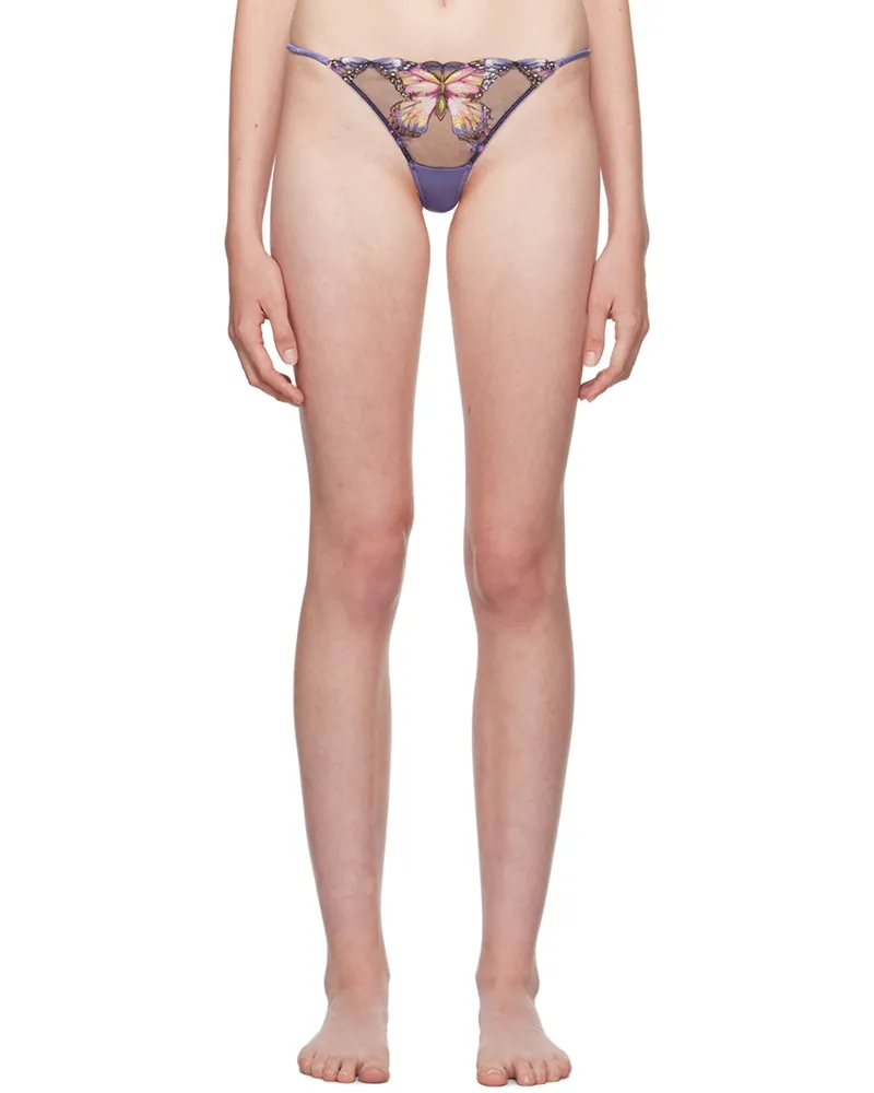 Fleur Du Mal Purple Butterfly Embroidery Thong 0566