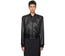 Black Zip Faux-Leather Bomber Jacket