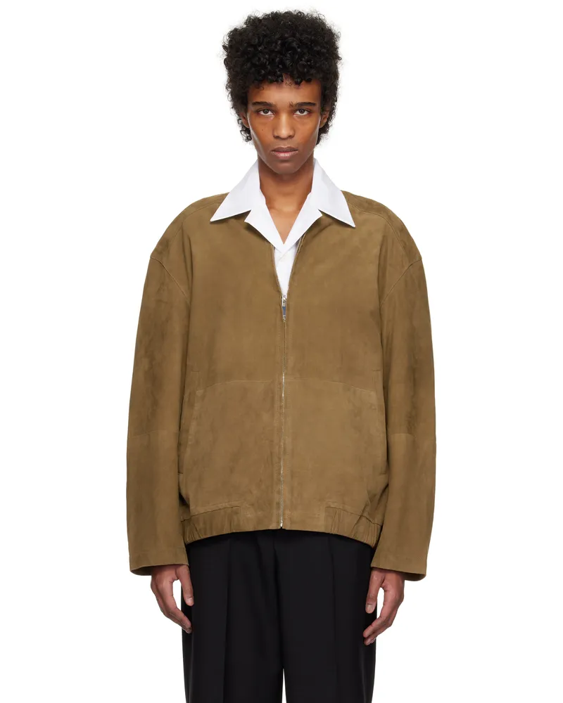 Róhe Brown Zip Suede Bomber Jacket Light