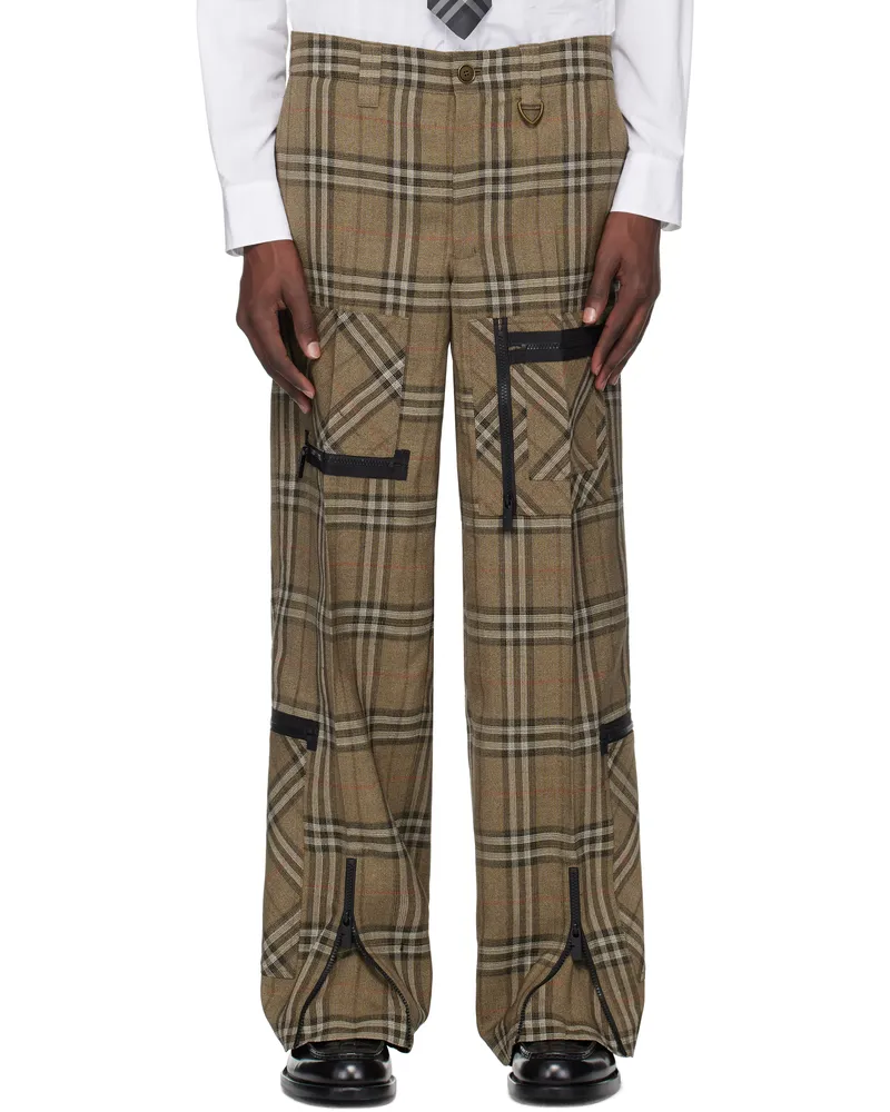 Burberry Brown Check Silk Blend Cargo Pants Brush