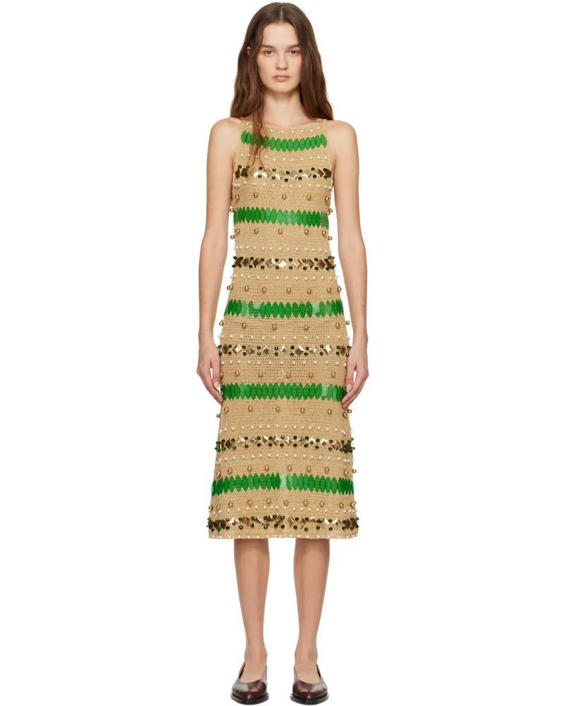 BODE Gold Calypso Midi Dress Gold