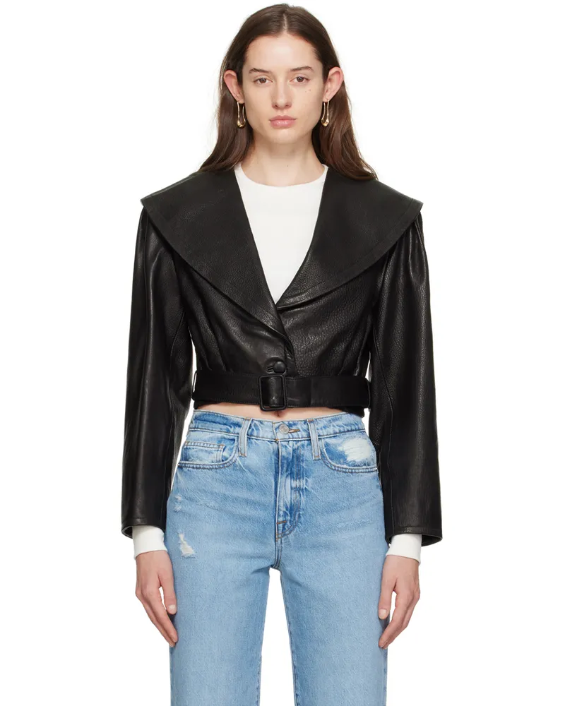 Frame Denim Black Cropped Leather Jacket Black