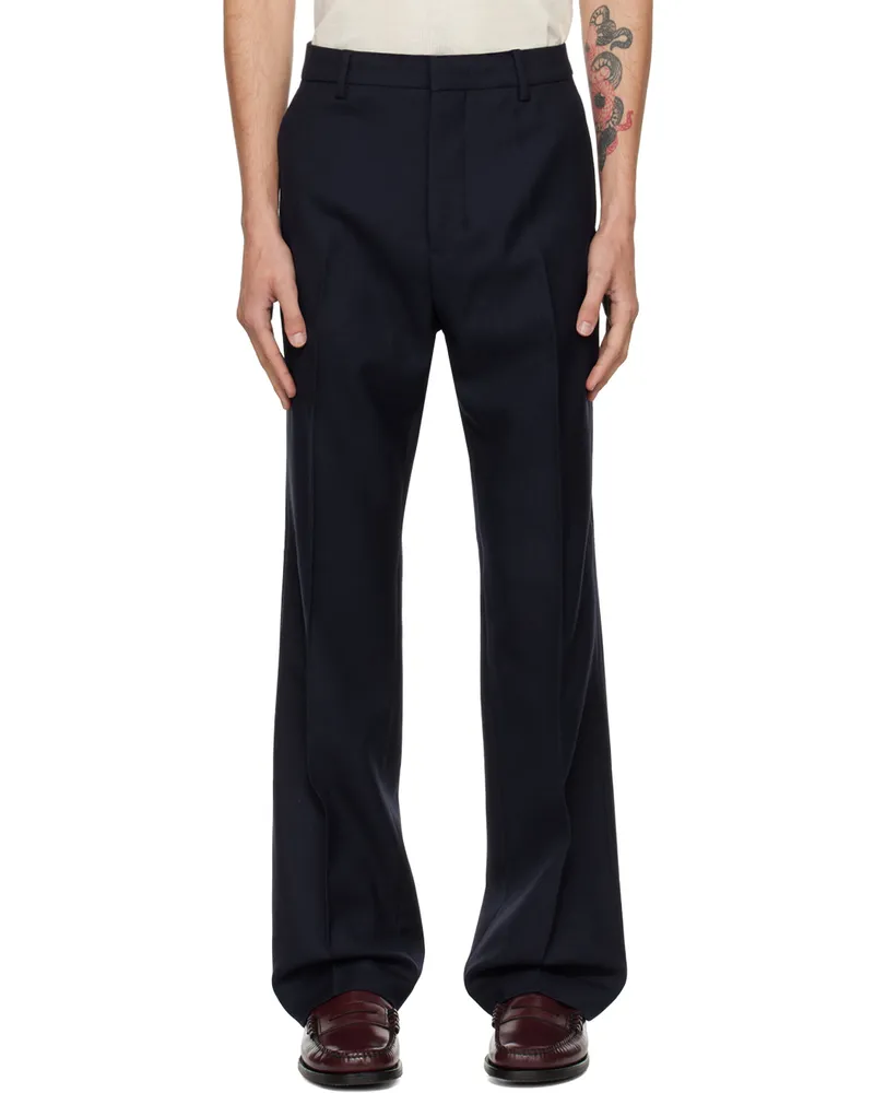 AMI Paris Navy Straight-Fit Trousers Navy