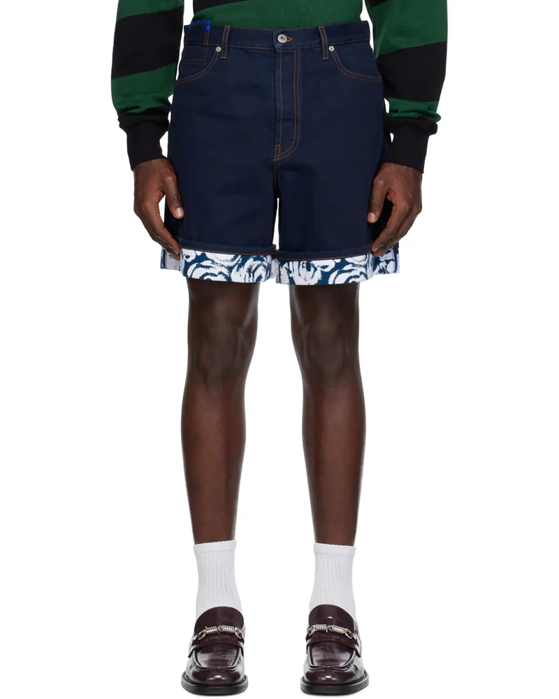 Burberry Indigo Flocked Denim Shorts Indigo