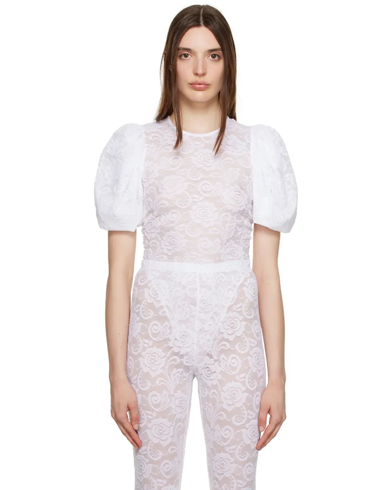 MSGM White Puff Sleeve Bodysuit 01