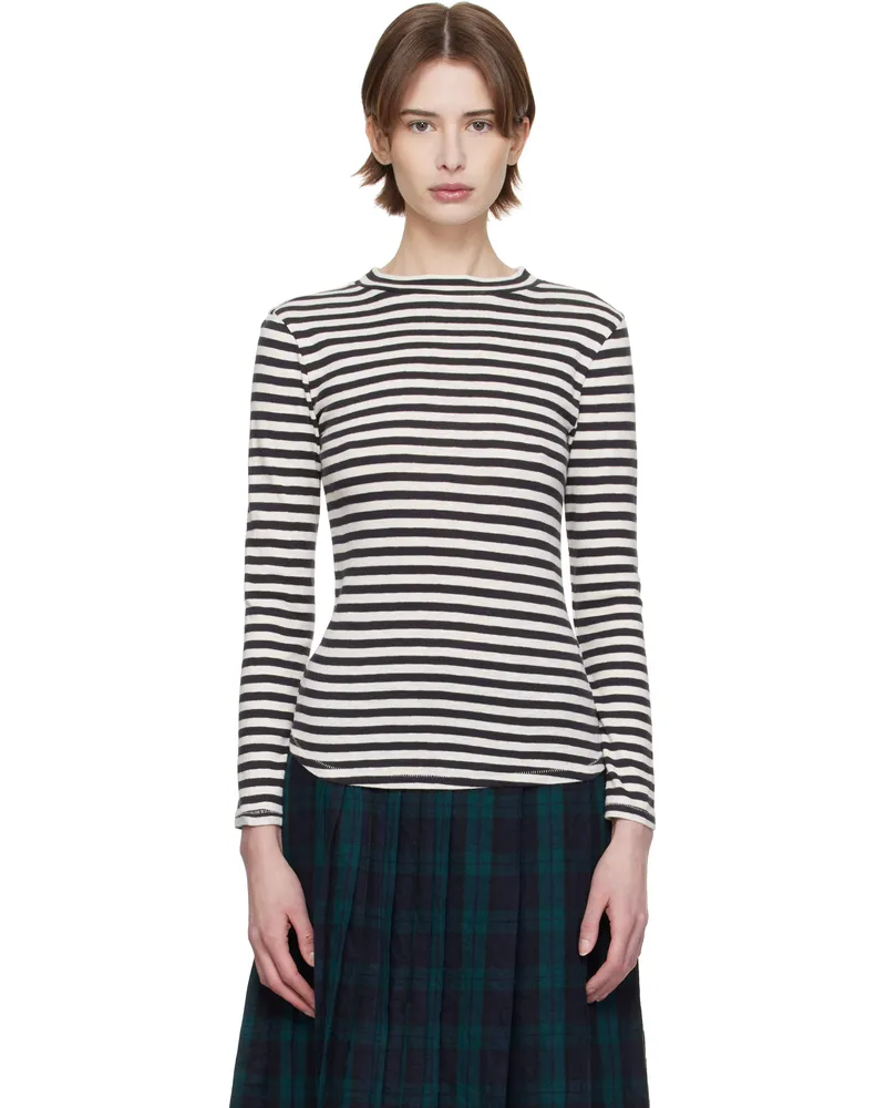 YMC Black & White High Rain Stripe T-shirt 01-black-white