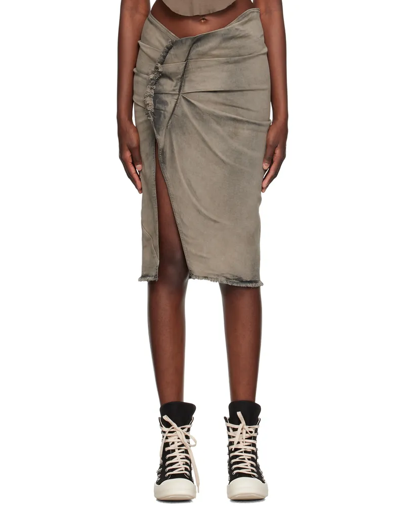 DRKSHDW by Rick Owens Gray Frayed Denim Midi Skirt 38