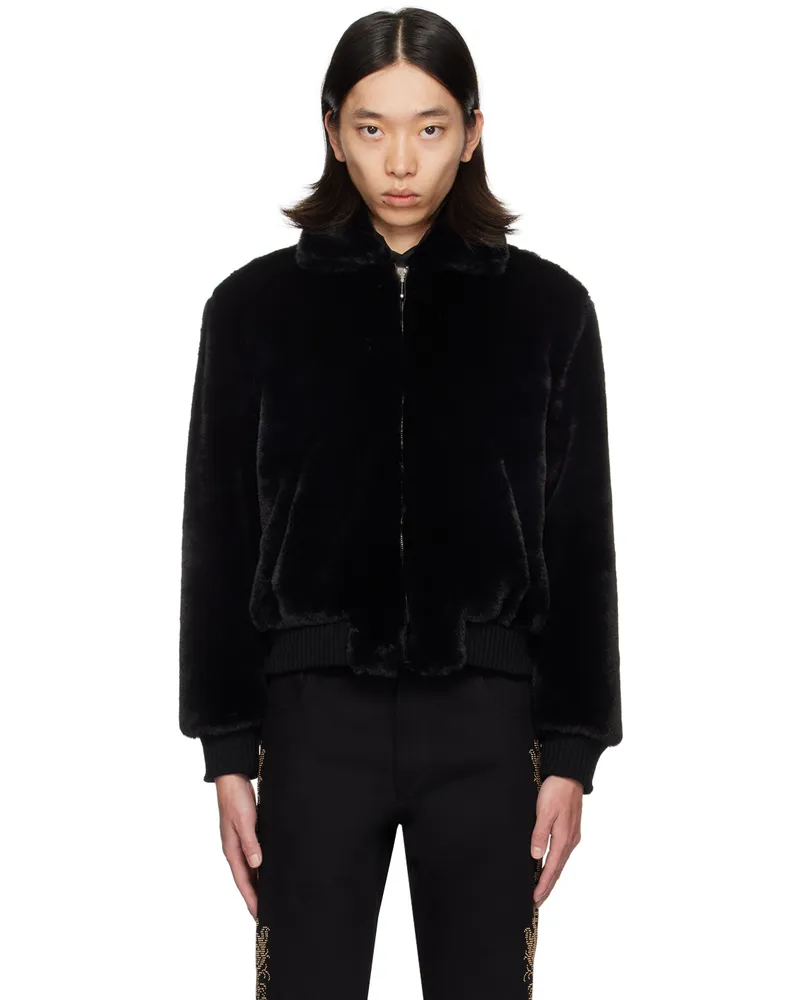 Ernest W. Baker SSENSE Exclusive Black Harrington Faux-Fur Jacket Black