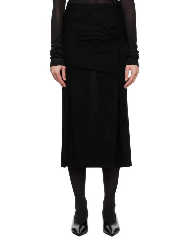 Totême Black Draped Fine Knit Midi Skirt Black