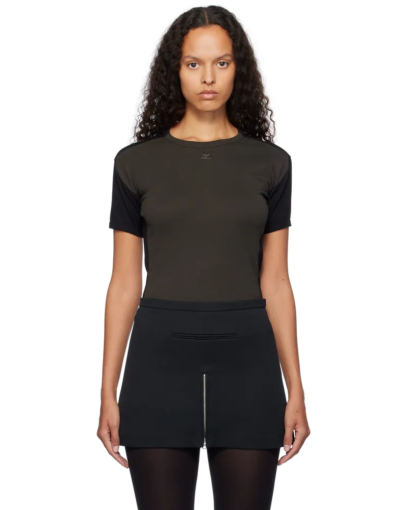 Courrèges Brown & Black Contrast Frame T-shirt B118