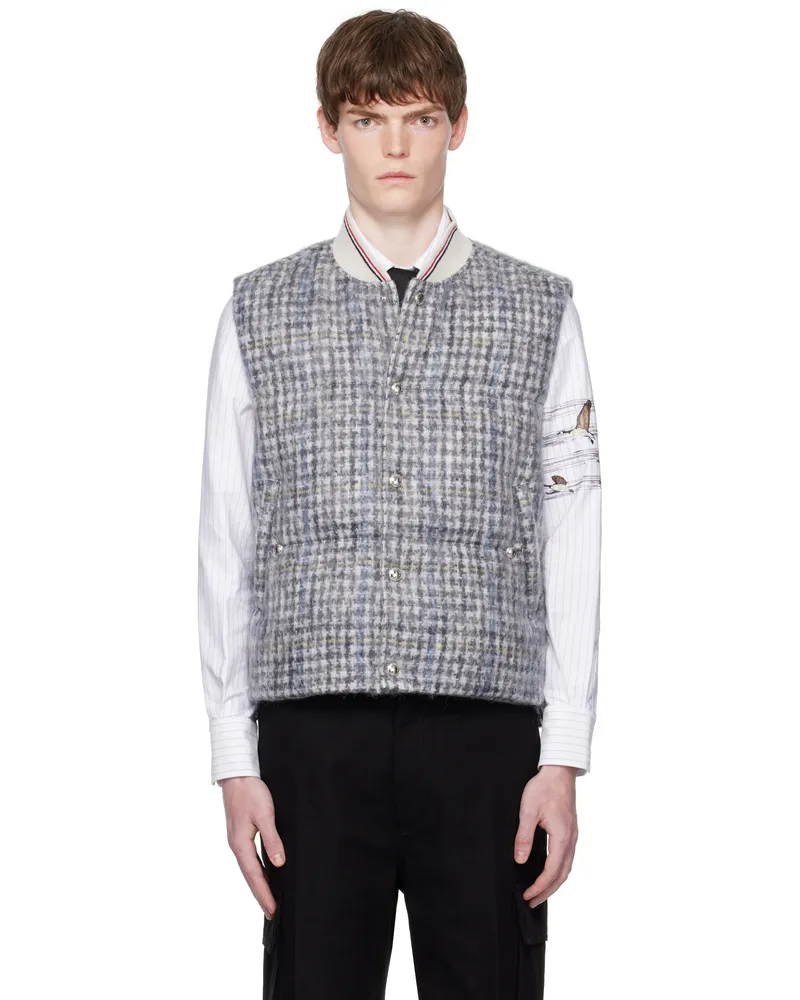 Thom Browne Gray Gunclub Check Hair Mohair Down Vest 980blk