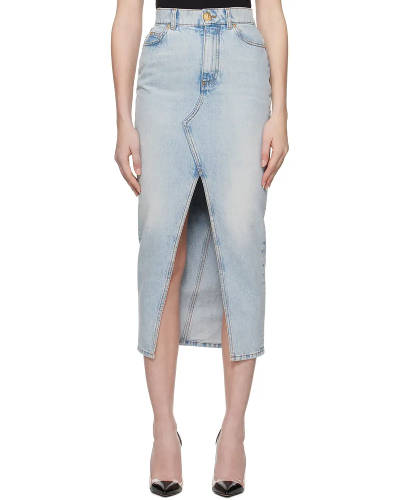 Balmain Blue Denim Midi Skirt 6fc