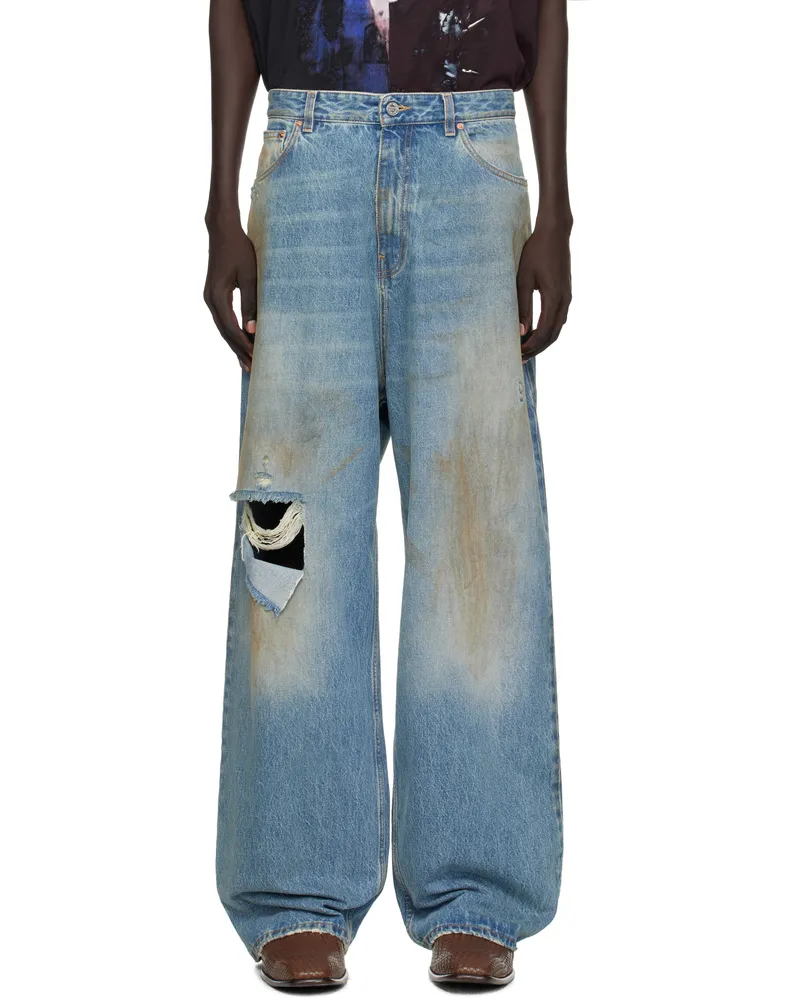 VETEMENTS Blue Distressed Baggy Jeans Distressed