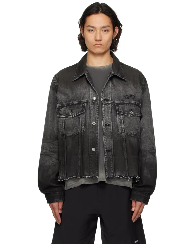 WE 11 DONE Black Sprayed Sporty Selldone Denim Jacket Black