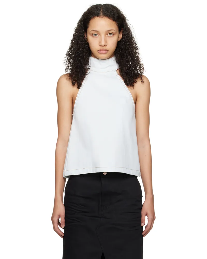 WE 11 DONE Blue Halter Neck Denim Tank Top Ice