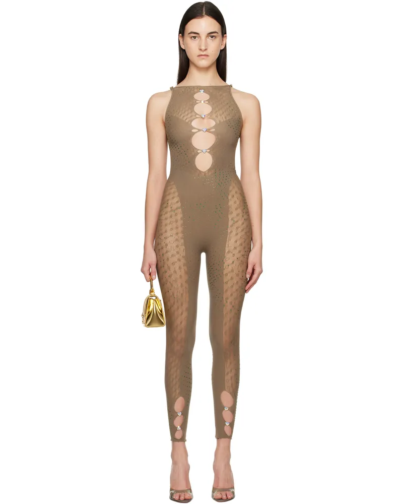 Poster Girl Taupe Rhinestoned Janice Jumpsuit Truffle