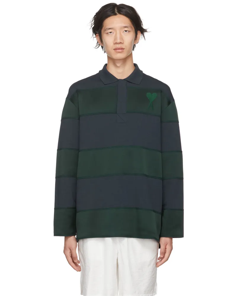 AMI Paris SSENSE Exclusive Navy & Green Ami De Cœur Polo Navy