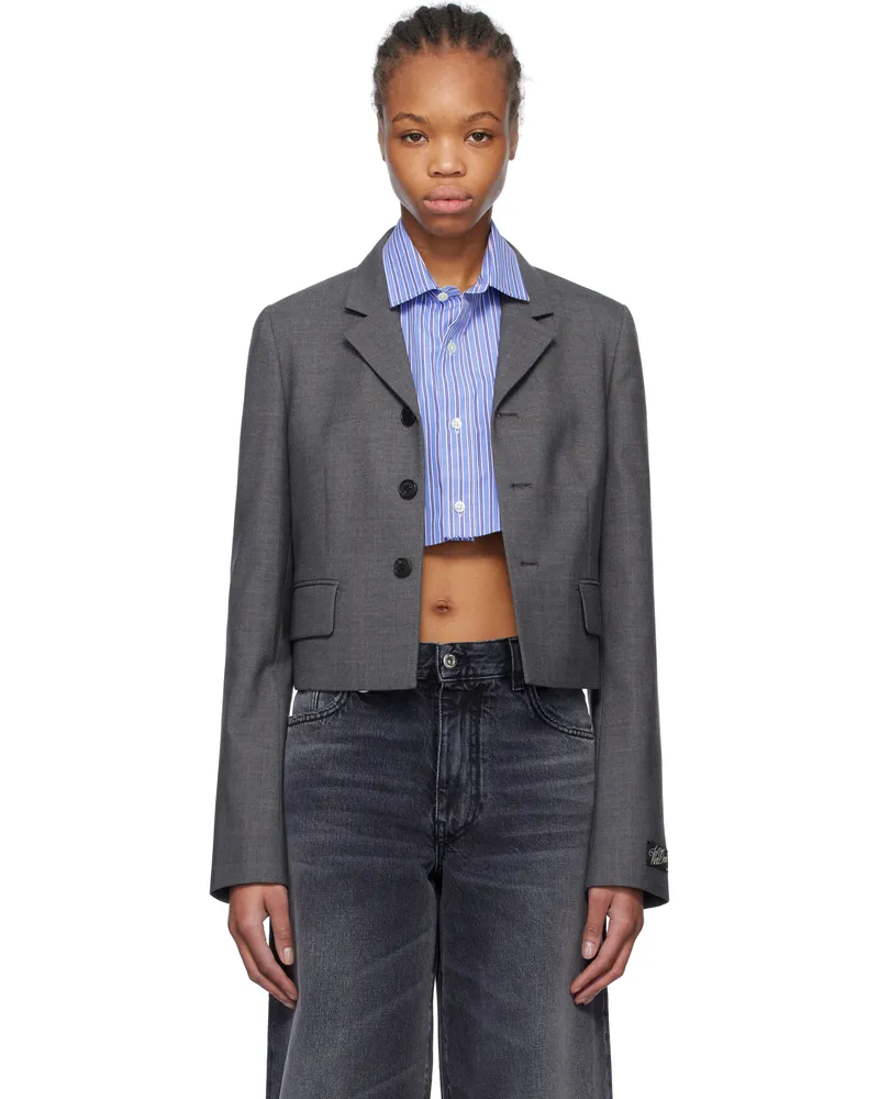 WE 11 DONE Gray Single-Breasted Crop Blazer Grey