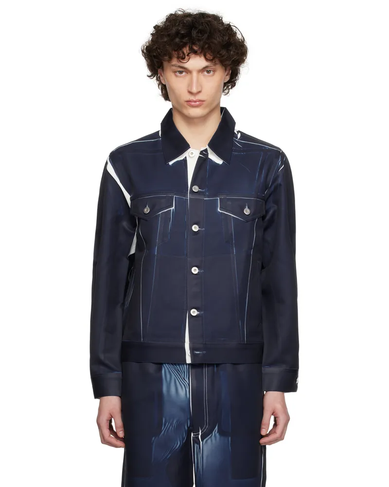 Comme des Garçons Navy Overprint Trucker Jacket 1