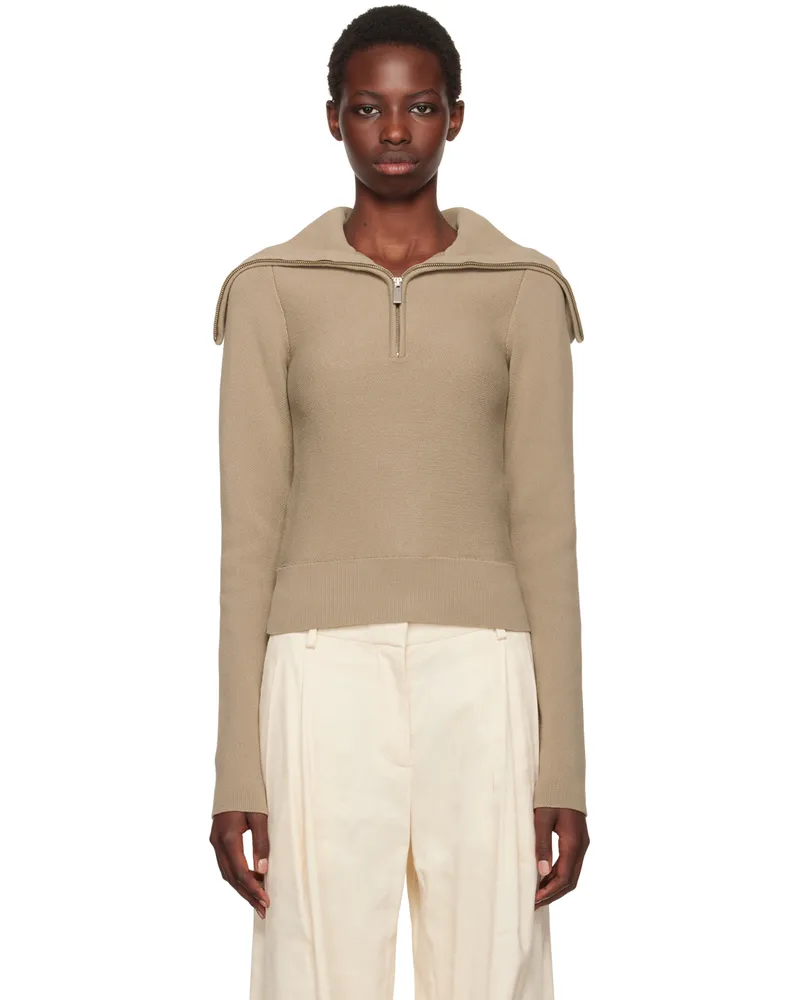 ROTATE Birger Christensen Beige Zipped Collar Sweater 3001