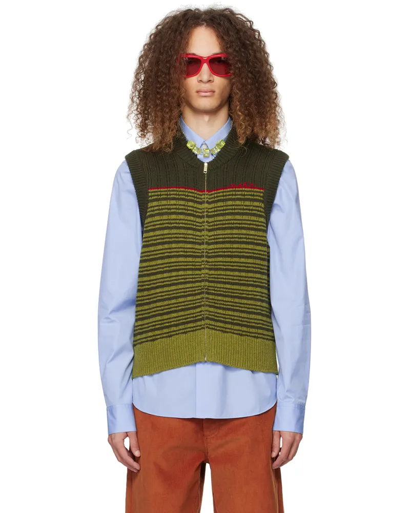 Marni Khaki Striped Vest 00vdark