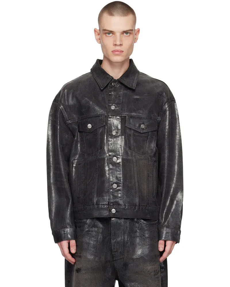 WE 11 DONE Black Foil Coated Trucker Denim Jacket Black
