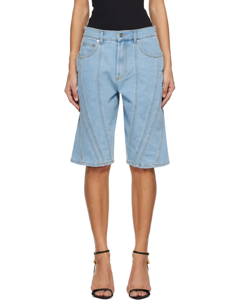 Thierry Mugler Blue Spiral Denim Shorts 2905