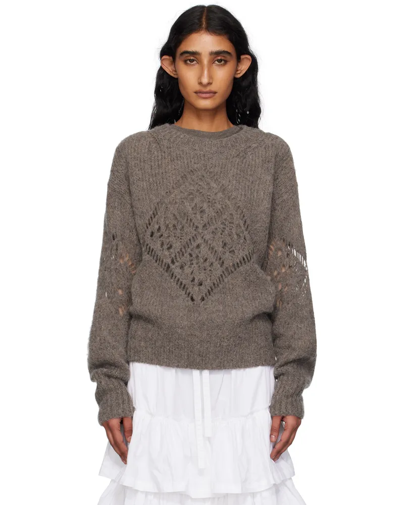 OPEN YY Taupe Alpaca Argyle Pointelle Sweater Mocha