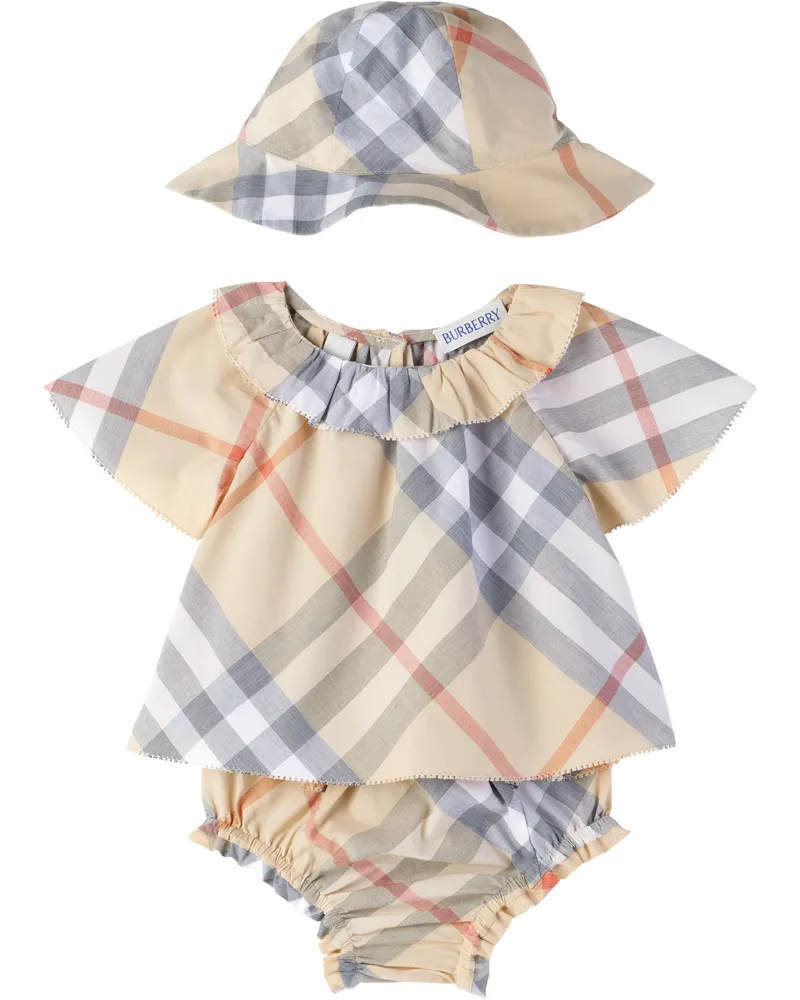 Burberry Baby Beige Check Cotton Blouse Set Pale