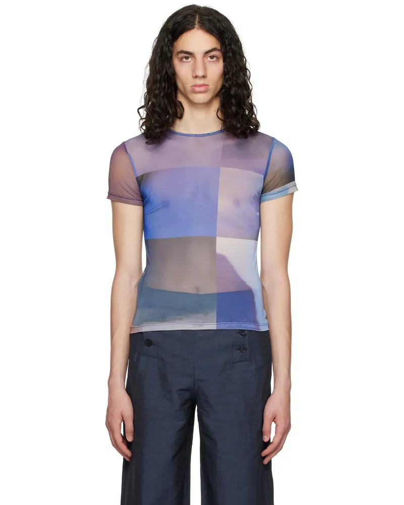 SERAPIS SSENSE Exclusive Purple Grid Tech T-Shirt Purple