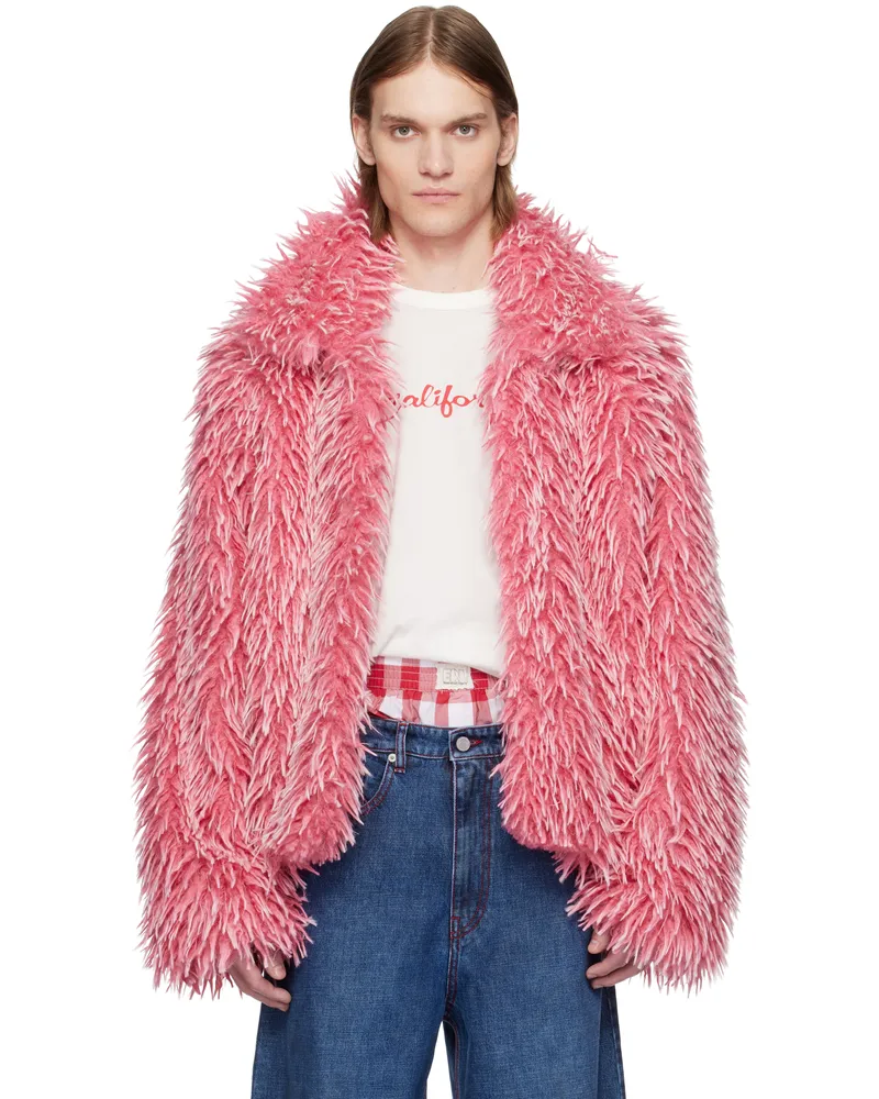 ERL Pink Faux-Fur Varsity Jacket Pink